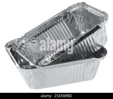 Empty foil baking dish on isolated background, stack Stock Photo