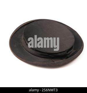 Vintage fashion, Old used chapeau claque on a white background Stock Photo