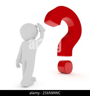 3d man with a big red question mark on a white background Stock Photo ...