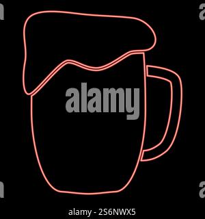 Neon cup beer red color vector illustration flat style light image. Neon cup beer red color vector illustration flat style image Stock Vector