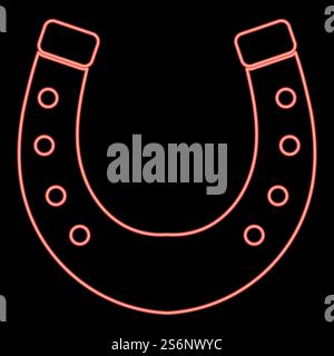 Neon horseshoe red color vector illustration flat style light image. Neon horseshoe red color vector illustration flat style image Stock Vector
