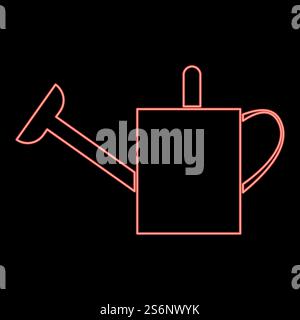 Neon watering can red color vector illustration flat style light image. Neon watering can red color vector illustration flat style image Stock Vector