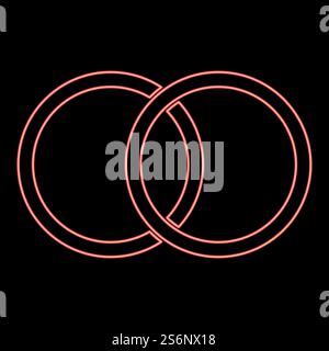 Neon wedding rings red color vector illustration flat style light image. Neon wedding rings red color vector illustration flat style image Stock Vector