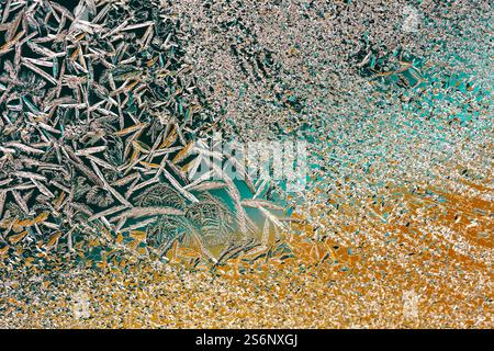Ice texture on the window.  Gradient color. Abstract background Stock Photo