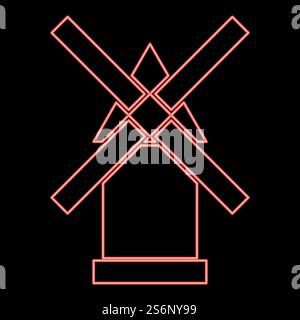 Neon windmill red color vector illustration flat style light image. Neon windmill red color vector illustration flat style image Stock Vector