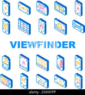 Viewfinder Smartphone Function Icons Set Vector. Photo Camera Viewfinder For Making Document And Horizon Photography, Qr And Bar Code Scanning, Thermal Imager Device Isometric Sign Color Illustrations. Viewfinder Smartphone Function Icons Set Vector Stock Vector