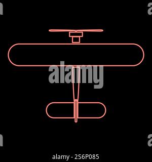 Neon biplane red color vector illustration flat style light image. Neon biplane red color vector illustration flat style image Stock Vector