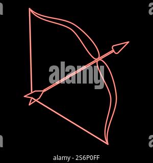 Neon bow and arrow red color vector illustration flat style light image. Neon bow and arrow red color vector illustration flat style image Stock Vector