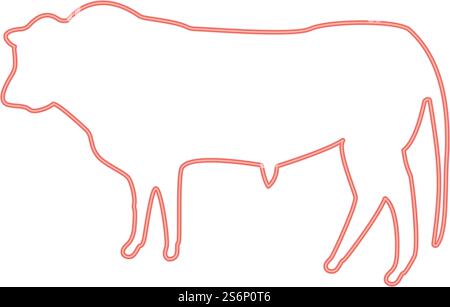 Neon bull red color vector illustration flat style light image. Neon bull red color vector illustration flat style image Stock Vector