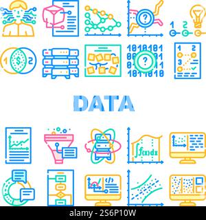 Data Science Innovate Technology Icons Set Vector. Analysis And Research Data Science, Software Algorithm And And Programming, Quantum Computer And Server Line. Color Illustrations. Data Science Innovate Technology Icons Set Vector Stock Vector