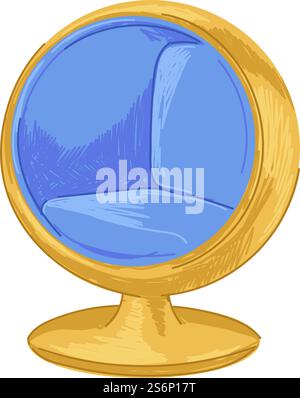 Modern armchair popular in 1970s, isolated icon of armchair with metal stand. Luxurious interior design, vintage or retro pouf with soft fabric and cloth material inside. Vector in flat style. Furniture interior design of 1970s, modern chair Stock Vector