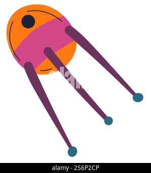 Outer space and galaxy exploration with artificially made objects and equipments. Satellite or space ship orbiting in universe. Technology for telecommunication network. Vector in flat style. Space satellite created artificially, outer space Stock Vector