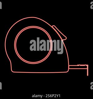 Neon tape measure icon black color in circle red color vector ...