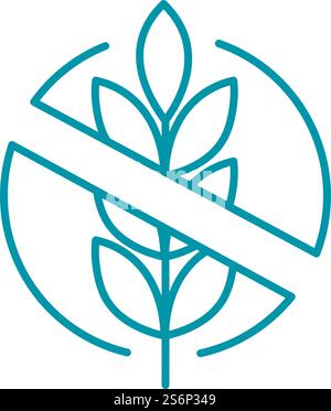 Dieting and healthy nutrition, gluten free sign of wheat ingredient. Vegan and vegetarian products, allergy or eating problems with digestion. Line art, simple vector in flat style illustration. Gluten free sign, dieting control and nutrition Stock Vector