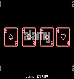 Neon playing cards red color vector illustration flat style light image. Neon playing cards red color vector illustration flat style image Stock Vector