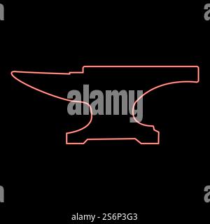 Neon anvil block red color vector illustration flat style light image. Neon anvil block red color vector illustration flat style image Stock Vector