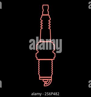 Neon spark plug red color vector illustration flat style light image. Neon spark plug red color vector illustration flat style image Stock Vector