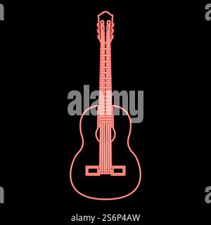 Neon guitar red color vector illustration flat style light image. Neon guitar red color vector illustration flat style image Stock Vector
