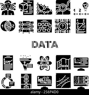 Data Science Innovate Technology Icons Set Vector. Analysis And Research Data Science, Software Algorithm And And Programming, Quantum Computer And Server Glyph Pictograms Black Illustrations. Data Science Innovate Technology Icons Set Vector Stock Vector