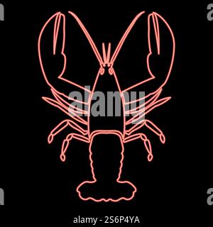 Neon craw fish red color vector illustration flat style light image. Neon craw fish red color vector illustration flat style image Stock Vector