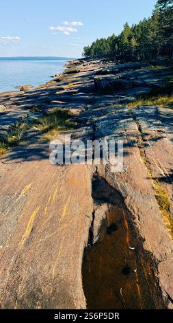 Huge stones on the shore of the White Sea Stock Photo