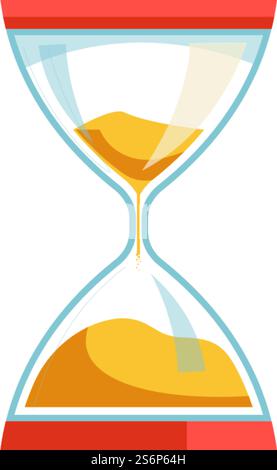 Device telling time, sandglass with glass structure and sand inside. Old and vintage means of measuring minutes and hours. Counting and hurrying, countdown and deadlines. Vector in flat style. Sandglass with sand, hourglass telling time vector Stock Vector