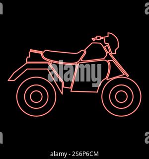 Neon atv motorcycle on four wheels red color vector illustration flat style light image. Neon atv motorcycle on four wheels red color vector illustration flat style image Stock Vector