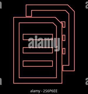 Neon two sheets of document red color vector illustration flat style light image. Neon two sheets of document red color vector illustration flat style image Stock Vector