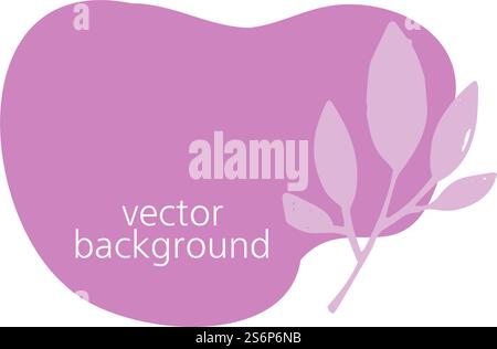 Feminine and elegant design of banner, isolated foliage and twigs with abstract pink blot. Emblem or logotype, greeting card or invitation, Stylish typography with botany. Vector in flat style. Leaves and botany on feminine elegant banners Stock Vector