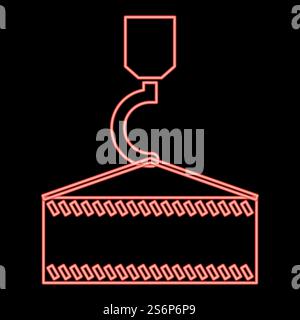 Neon crane hook red color vector illustration flat style light image. Neon crane hook red color vector illustration flat style image Stock Vector