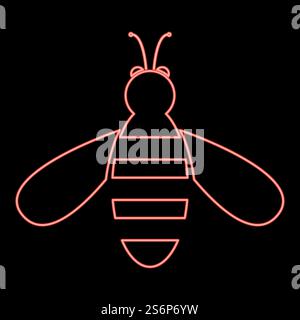 Neon bee red color vector illustration flat style light image. Neon bee red color vector illustration flat style image Stock Vector