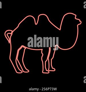 Neon camel red color vector illustration flat style light image. Neon camel red color vector illustration flat style image Stock Vector