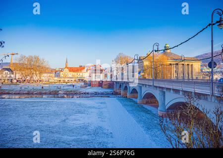 The Ludwigsbruecke of Bad Kissingen town in Germany. Bad Kissingen, Bavaria, Germany. Stock Photo