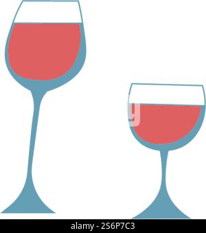 Glasses filled with red wine, isolated icons of cups served in restaurant or cafe. Making and tasting, degustation of alcoholic beverage, fine drinks and top expensive products. Vector in flat style. Wine glasses with alcoholic beverage poured vector Stock Vector