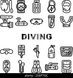 Diving Equipment And Accessories Icons Set Vector Stock Vector Image ...