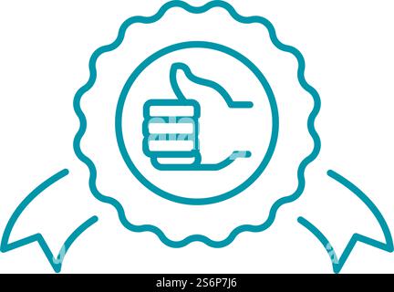 Approval or certificate of premium quality, recommendation or best review of natural organic product. Isolated icon or sign with ribbons and thumb up like. Line art, simple vector in flat style. Certificate or recommendation of organic product Stock Vector