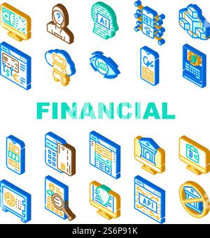 Financial Technology And Software Icons Set Vector. Api And Iot Finance Technology, Online Bank Payment With Credit Card Pos Terminal, Money Crypto Digital Currency Isometric Sign Color Illustrations. Financial Technology And Software Icons Set Vector Stock Vector