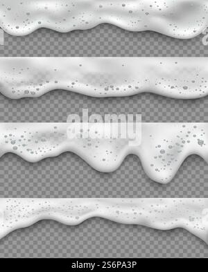 Sea foam. Seaside water top view soap bubbles ocean liquid splashes vector realistic. Illustration seaside ocean and splash view, soap water, foam fresh shaving texture. Sea foam. Seaside water top view soap bubbles ocean liquid splashes vector realistic Stock Vector