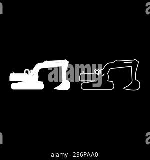 Excavator silhouette Special equipment Dusty digger Building machine icon white color vector illustration flat style simple image set. Excavator silhouette Special equipment Dusty digger Building machine icon white color vector illustration flat style image set Stock Vector