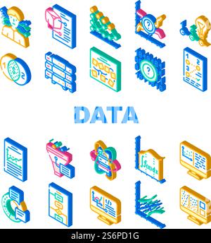 Data Science Innovate Technology Icons Set Vector. Analysis And Research Data Science, Software Algorithm And And Programming, Quantum Computer And Server Isometric Sign Color Illustrations. Data Science Innovate Technology Icons Set Vector Stock Vector