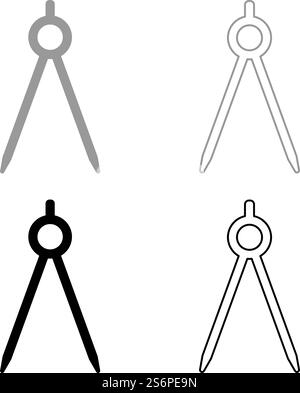 Divider circulus Circinus set icon grey black color vector illustration image simple flat style solid fill outline contour line thin. Divider circulus Circinus set icon grey black color vector illustration image flat style solid fill outline contour line thin Stock Vector