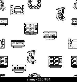 Funeral Dead Ceremony Vector Seamless Pattern Thin Line Illustration. Funeral Dead Ceremony Vector Seamless Pattern Stock Vector