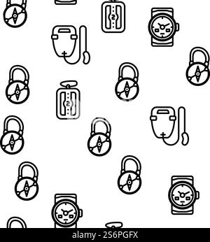 Diving Equipment And Accessories Vector Seamless Pattern Thin Line Illustration. Diving Equipment And Accessories Vector Seamless Pattern Stock Vector