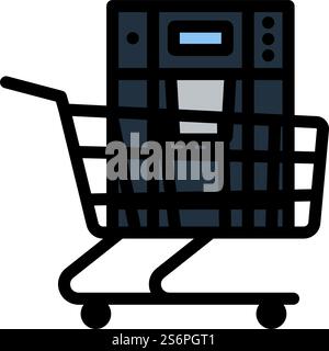 Shopping Cart With Cofee Machine Icon. Editable Bold Outline With Color Fill Design. Vector Illustration. Stock Vector