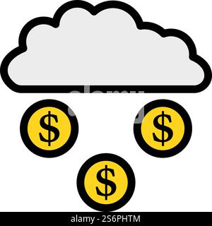 Coins Falling From Cloud Icon. Editable Bold Outline With Color Fill Design. Vector Illustration. Stock Vector