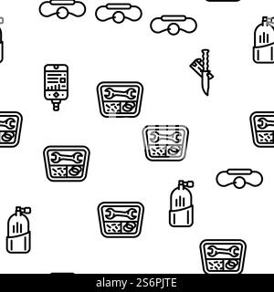 Diving Equipment And Accessories Vector Seamless Pattern Thin Line Illustration. Diving Equipment And Accessories Vector Seamless Pattern Stock Vector