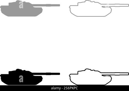 Tank Artillery Army machine Military silhouette World war set icon grey black color vector illustration image simple flat style solid fill outline contour line thin. Tank Artillery Army machine Military silhouette World war set icon grey black color vector illustration image flat style solid fill outline contour line thin Stock Vector