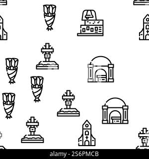 Funeral Dead Ceremony Vector Seamless Pattern Thin Line Illustration. Funeral Dead Ceremony Vector Seamless Pattern Stock Vector