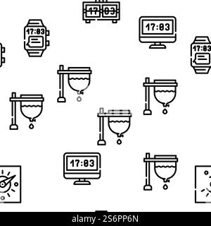 Clock And Watch Time Equipment Vector Seamless Pattern Thin Line Illustration. Clock And Watch Time Equipment Vector Seamless Pattern Stock Vector
