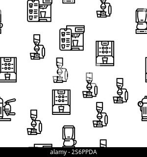 Coffee Machine Barista Equipment Vector Seamless Pattern Thin Line Illustration. Coffee Machine Barista Equipment Vector Seamless Pattern Stock Vector